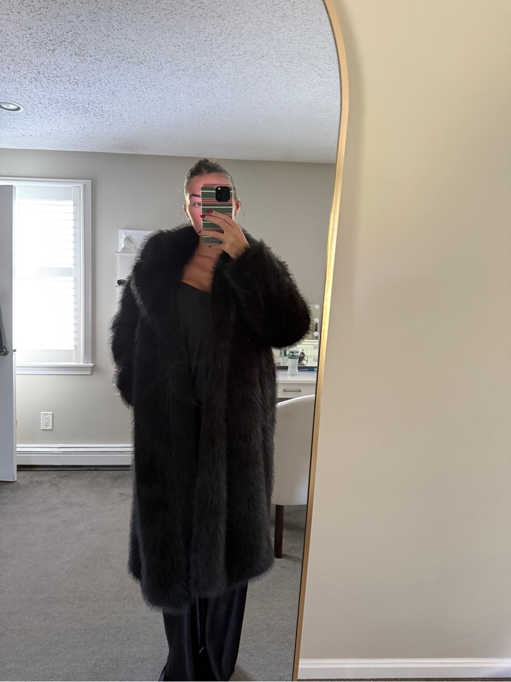 Luxurious Black Faux Fur Long Coat